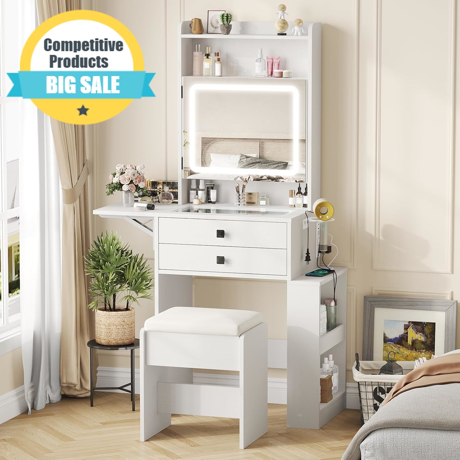 Petit bureau de maquillage ave - Desk Setup Charging Station avis et prix